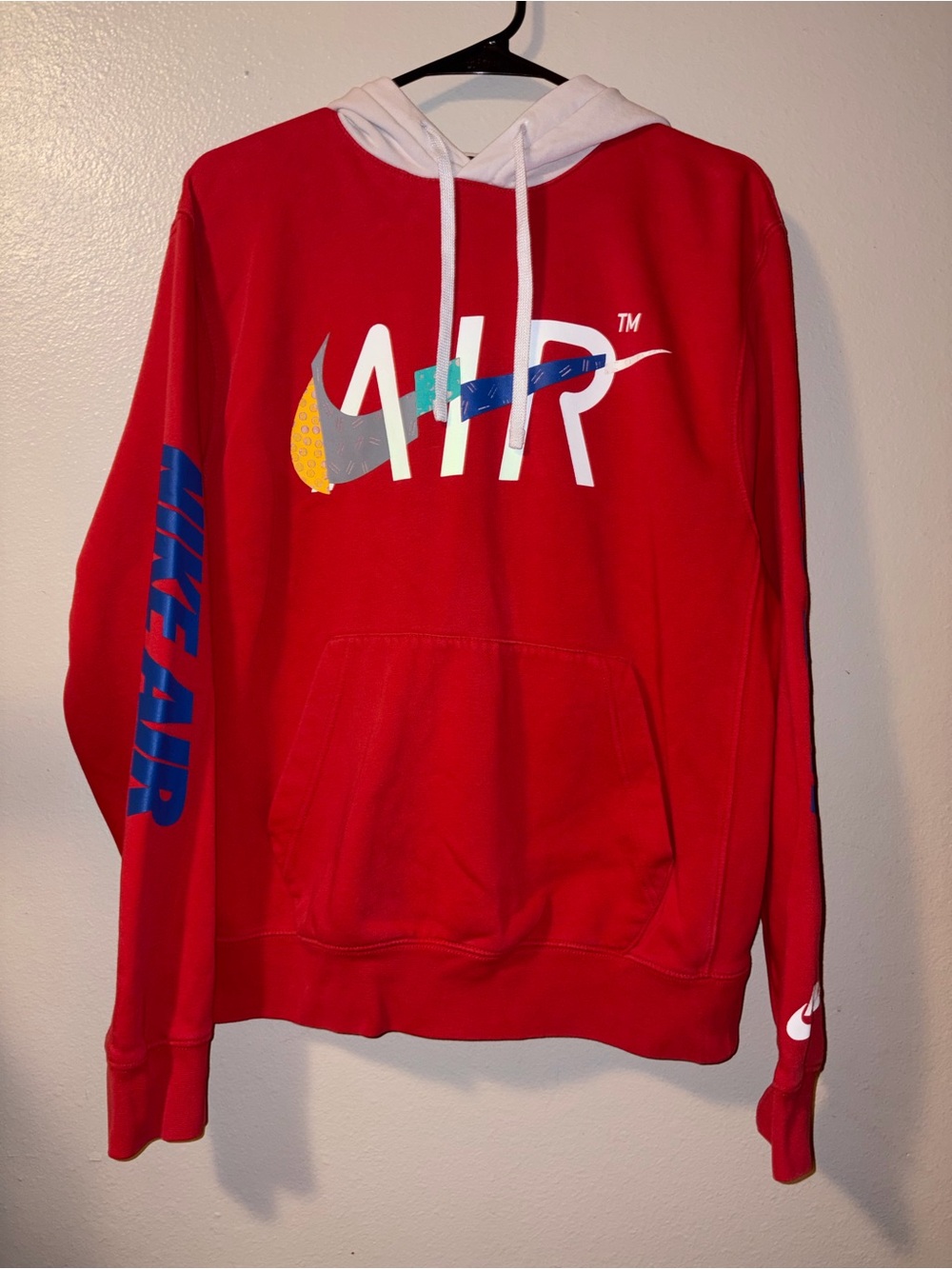 Nike Red AIR Graphic Crewneck Hoodie with White Hood